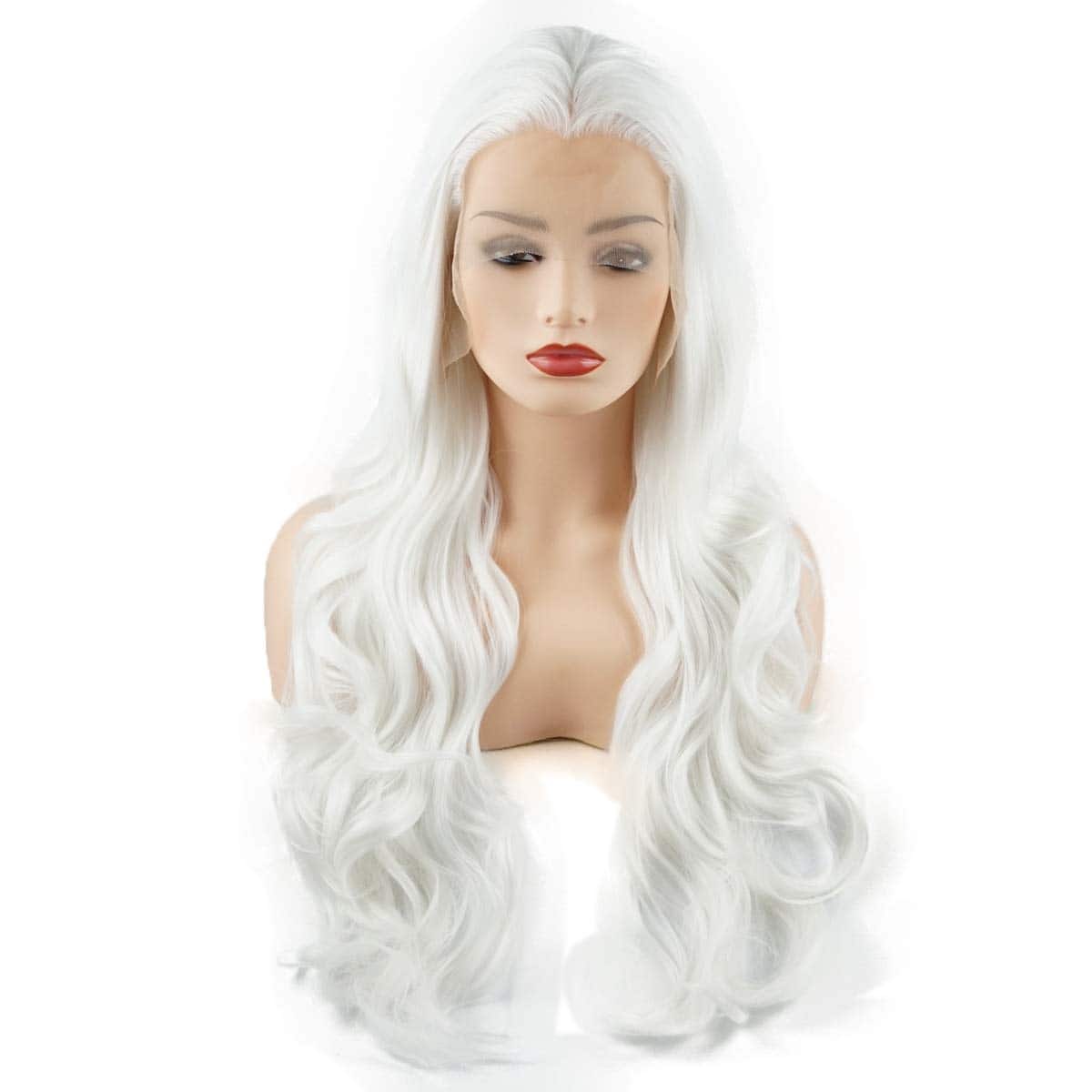 Peluca Sintética Blanca Ondulada Larga de 26 pulgadas
