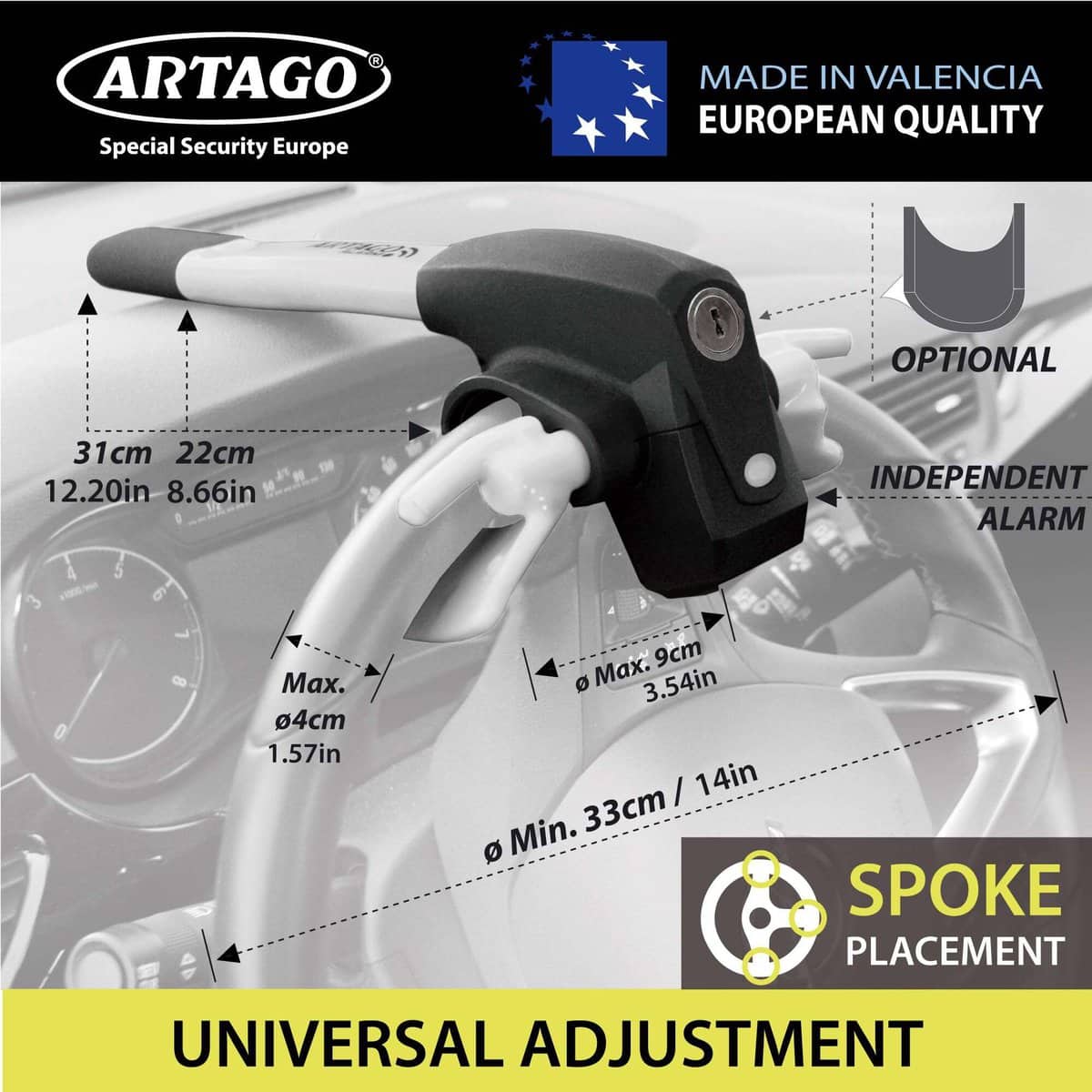 ARTAGO 870 Bloqueo de Volante de Alta Gama 2 en 1 con o sin - Imagen 9