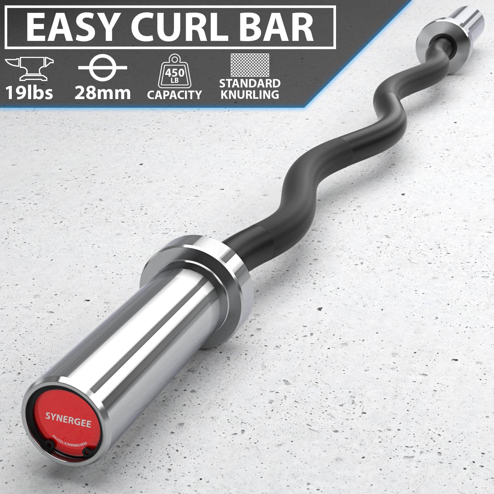 Barra Olímpica EZ Curl Comercial Synergee con Mangos - Imagen 3