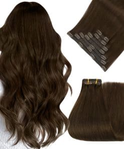 Extensiones de Cabello Humano Clip en Color Café Oscuro