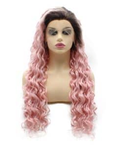 Pelucas de Encaje Frontal de Raíces Oscuras Rosadas Ombre