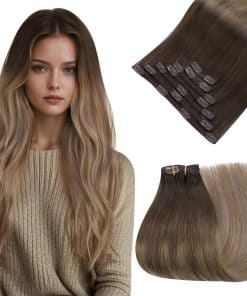 Extensiones de Cabello Clip in de Pelo Humano Real Marrón
