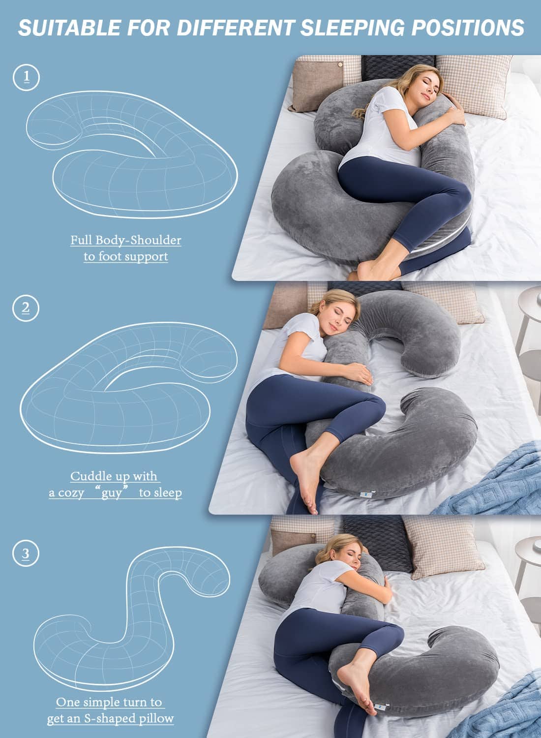 INSEN Almohada de embarazo, Almohada corporal para - Imagen 3
