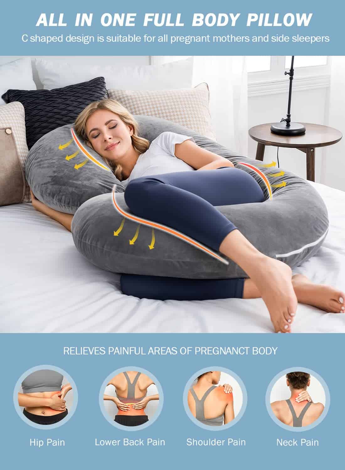 INSEN Almohada de embarazo, Almohada corporal para - Imagen 4