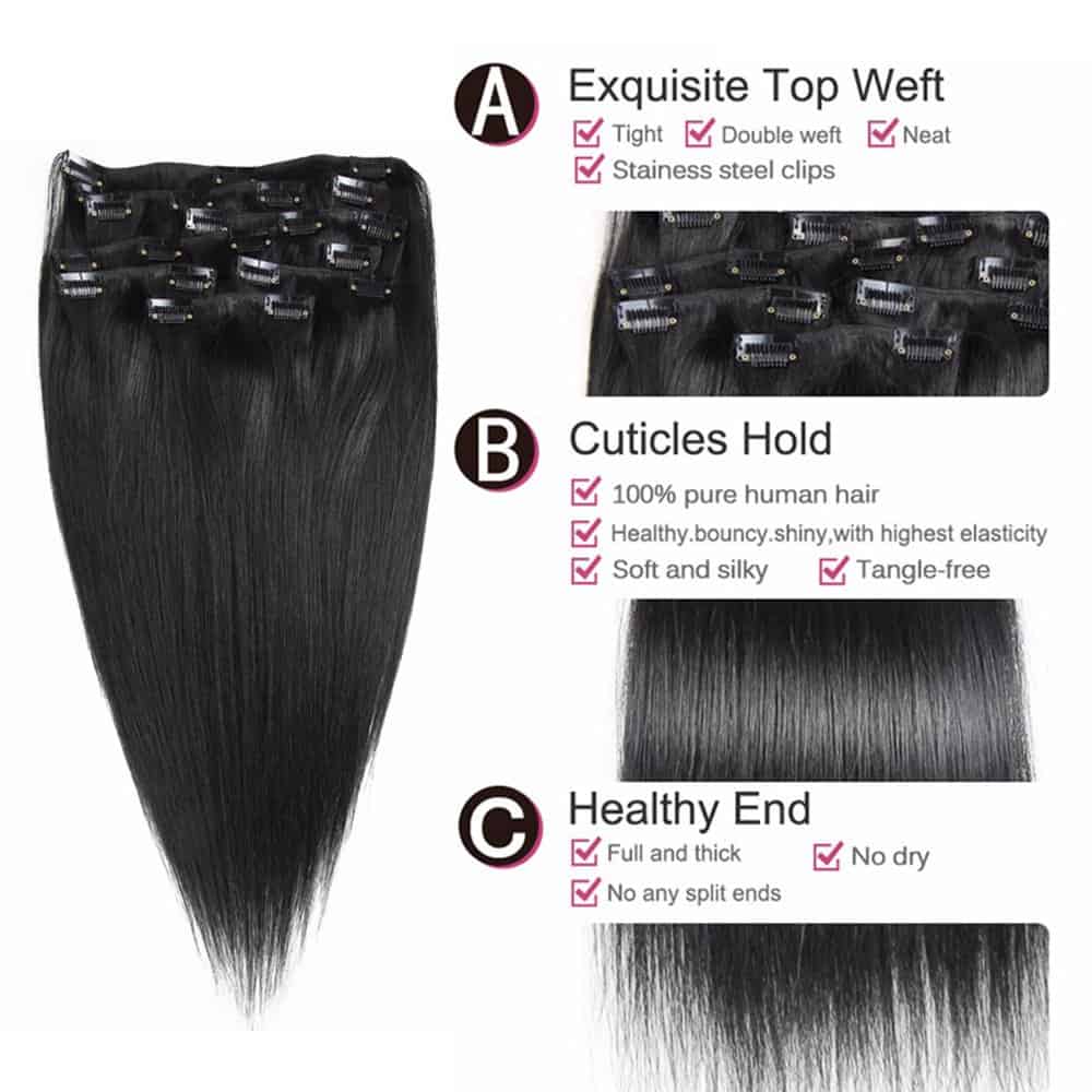 Extensiones de Cabello Hannah Queen Brazilian Clip In #1B - Imagen 7
