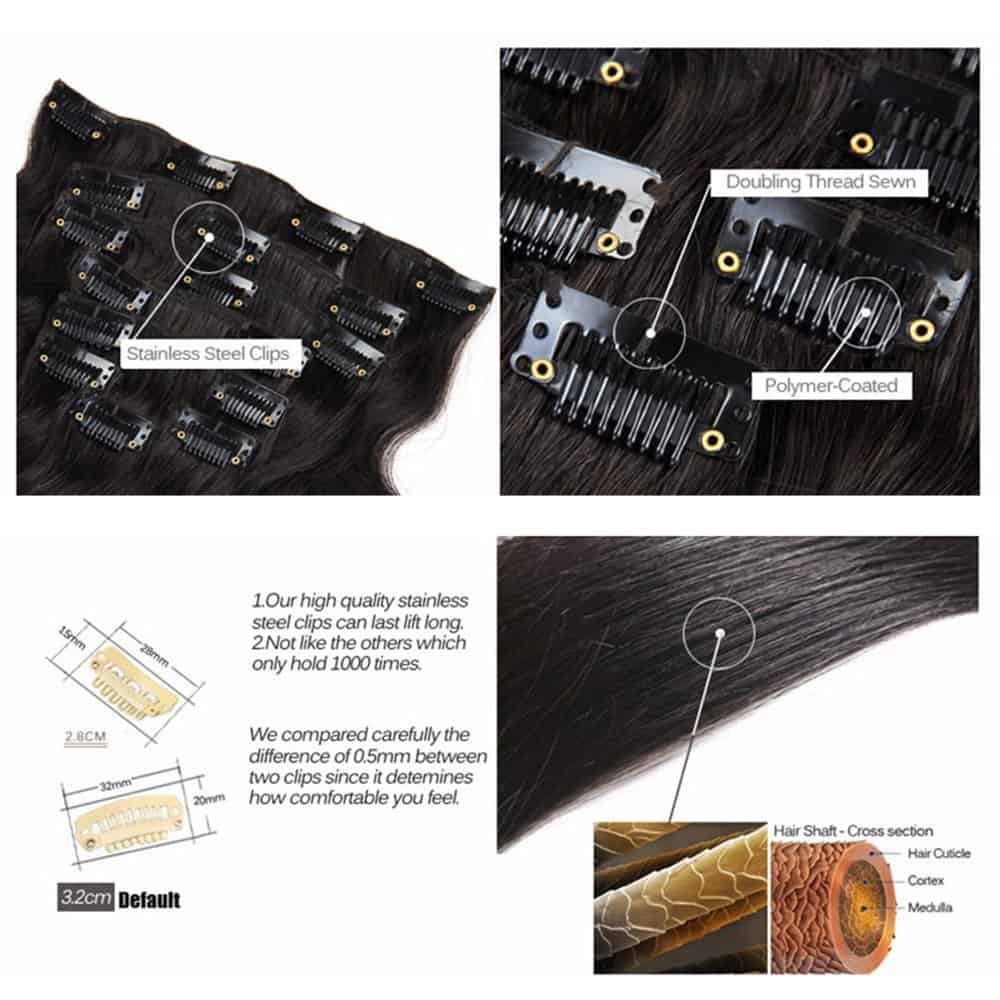 Extensiones de Cabello Hannah Queen Brazilian Clip In #1B - Imagen 8