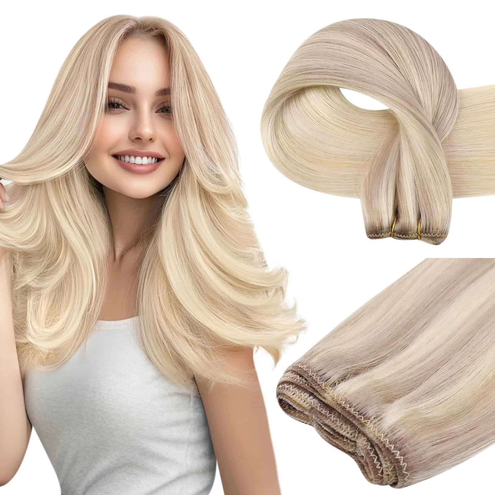 Extensiones de Cabello Con Tejido de Cabello Humano Rubio