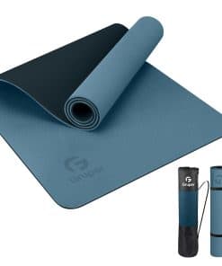 Tapete de Yoga Antideslizante, Ecológico -Gris Azul/Negro