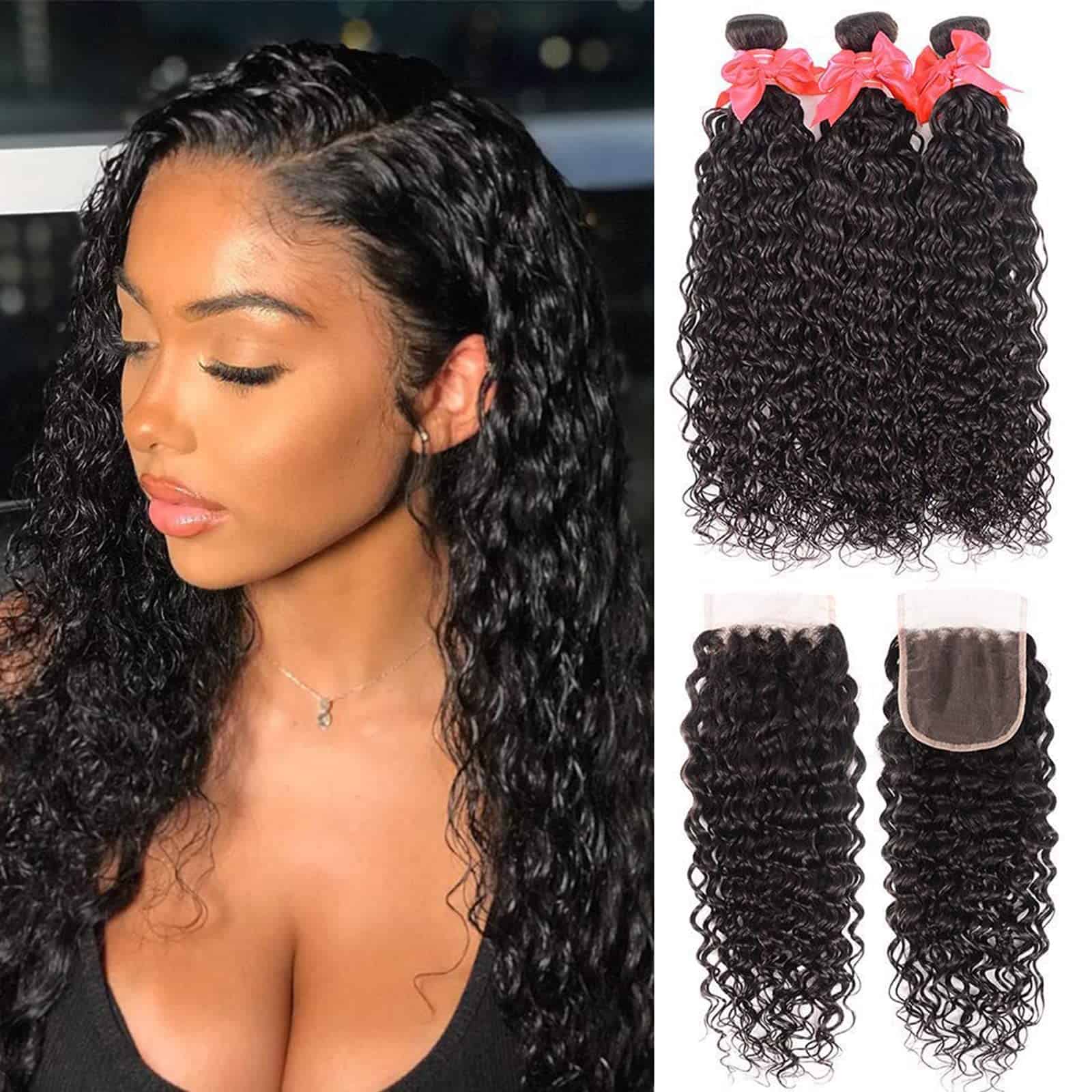 Miss GAGA 8A Water Wave Bundles with Closure (10 10 10+8)
