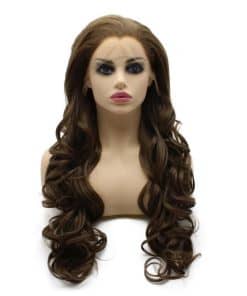 Pelucas de Pelo Sintético Marrón Ondulado Largo Naturales