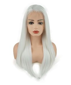 Pelucas Sintéticas Blancas de Encaje Frontal Largo Recto 24