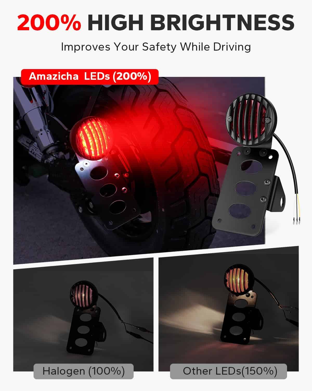 Amazicha 3/4" Luz Trasera de Freno LED para Motocicleta con - Imagen 3