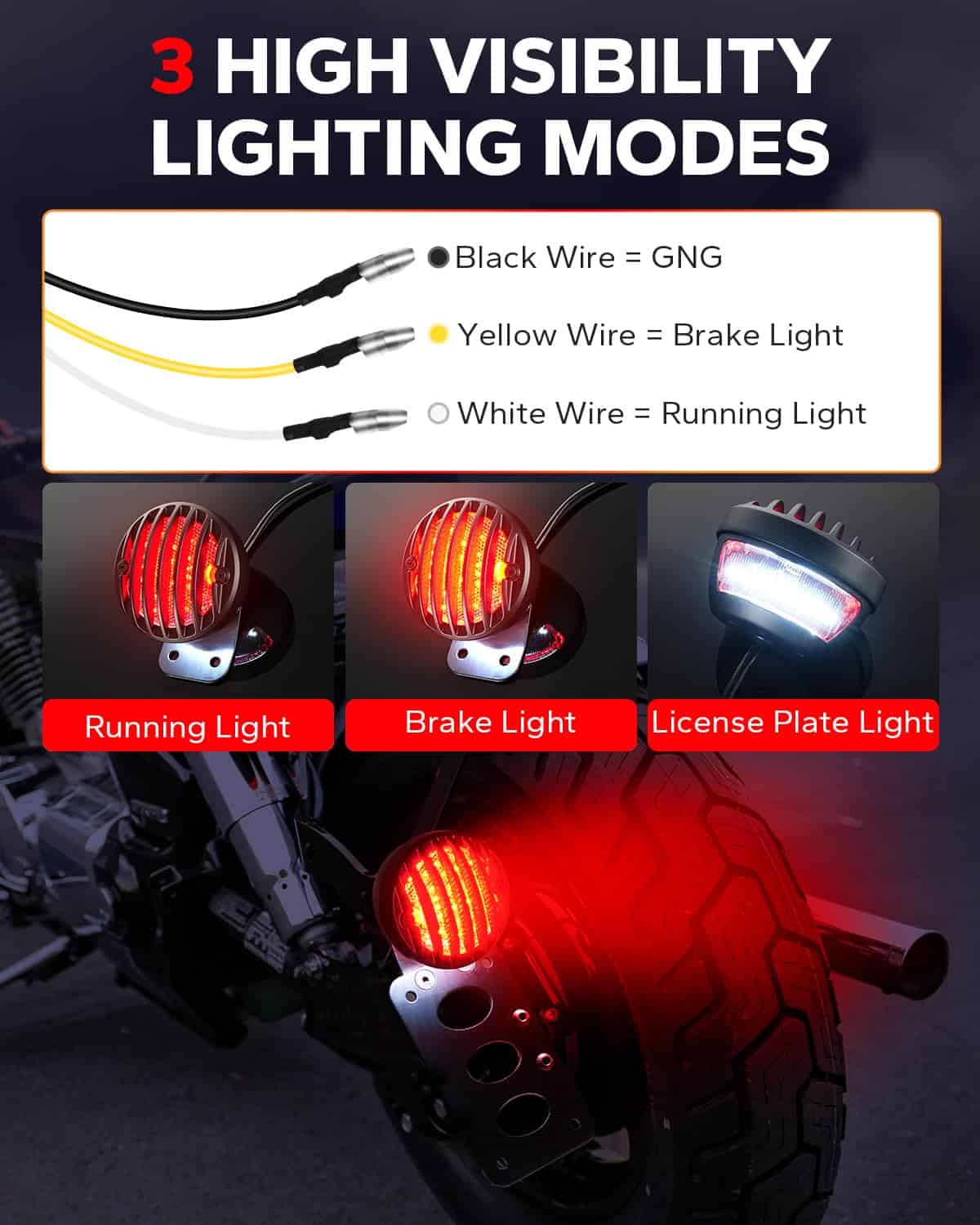 Amazicha 3/4" Luz Trasera de Freno LED para Motocicleta con - Imagen 5