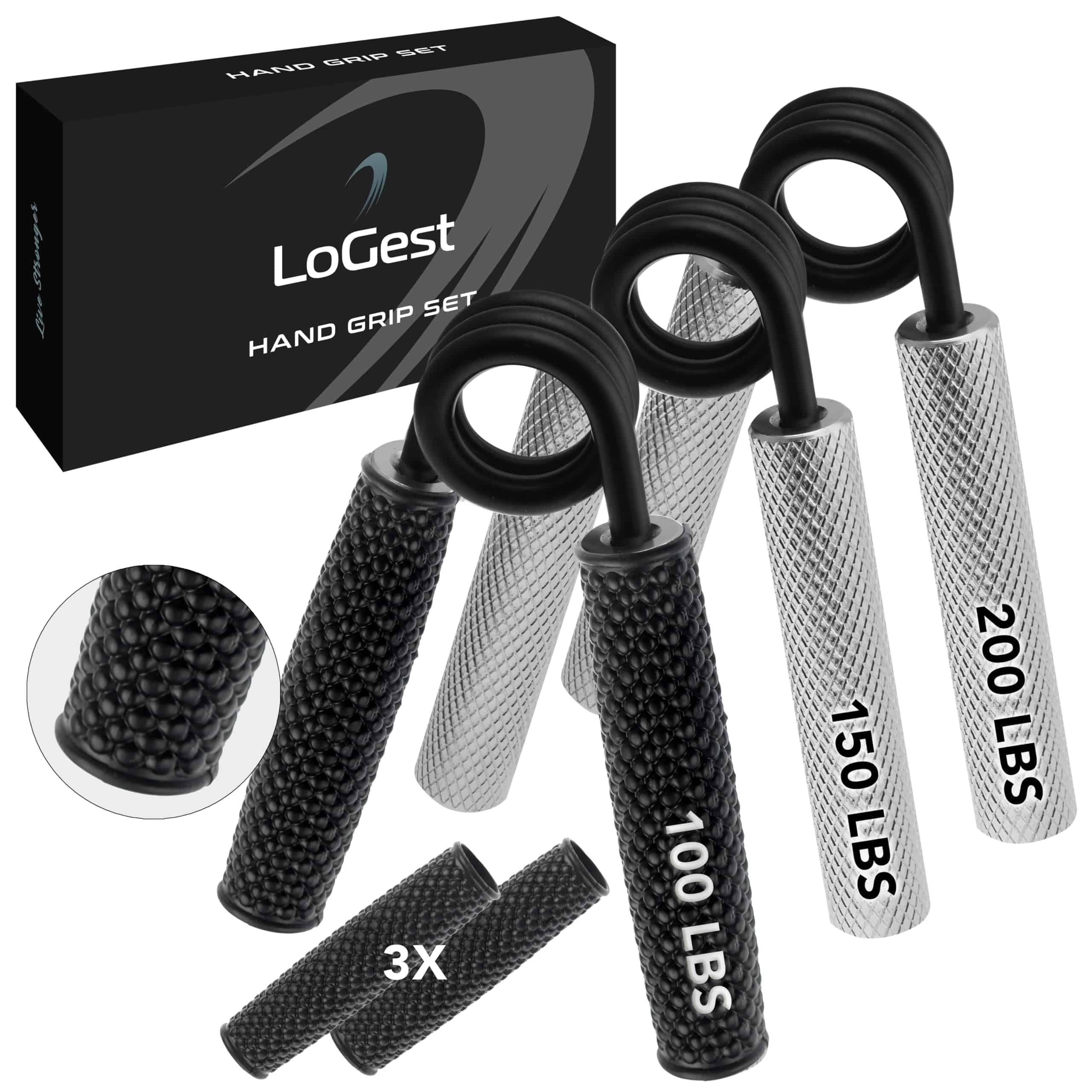 Juego de Agarres de Mano de Metal Logest, 100LB-200LB 3