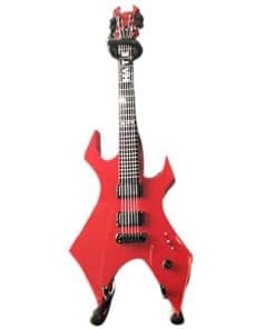 Réplica en miniatura de guitarra Warlock roja con la firma