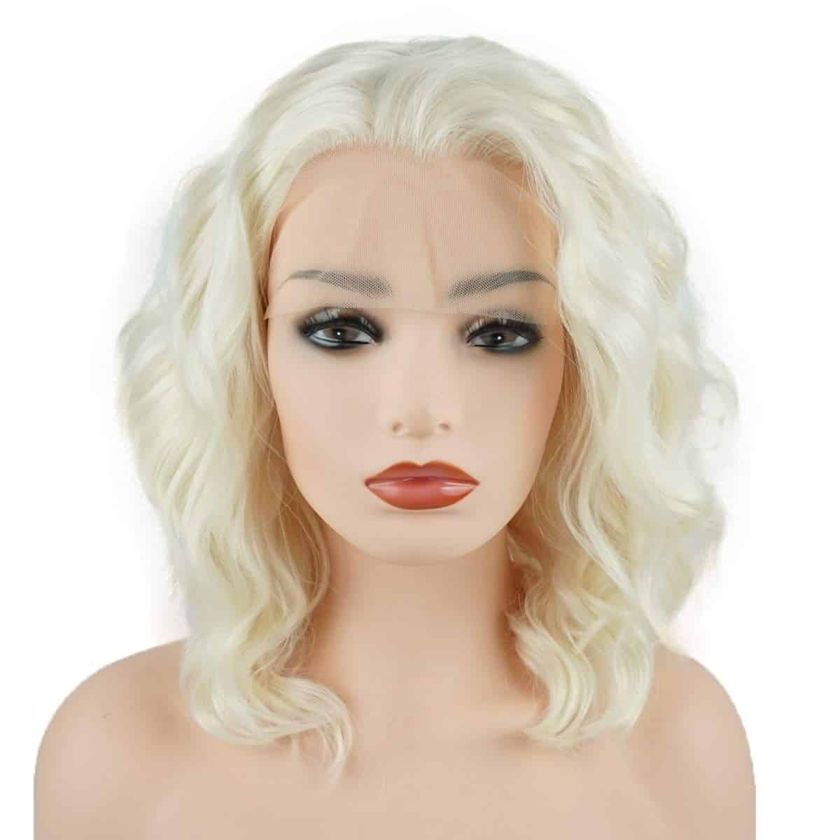 Pelucas de Encaje Sintético Realista de -Rubio Claro y Blanc