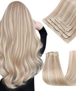 Easyouth Extensiones de Clip con Reflejos Cabello Real Remy