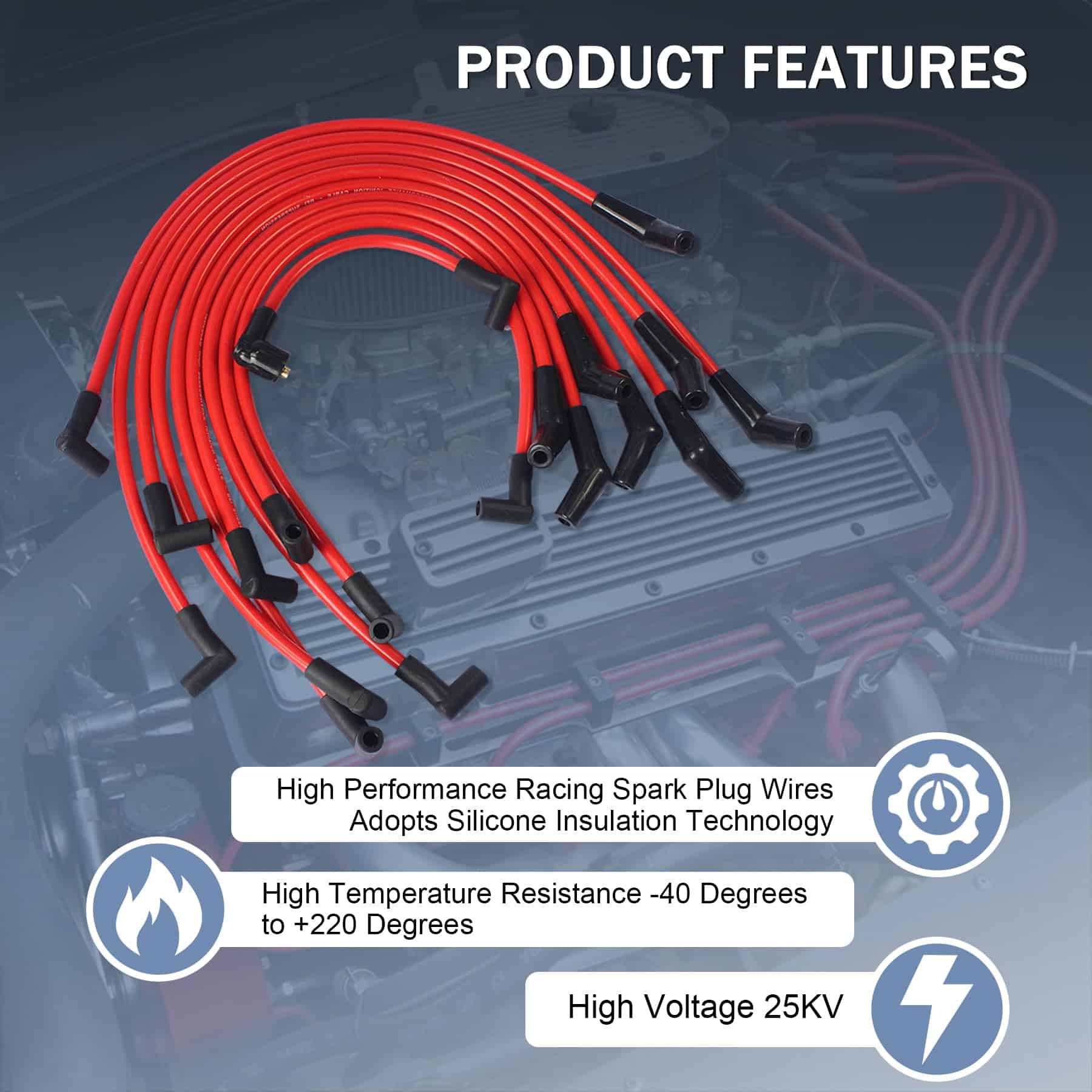 JDMSPEED Nuevo Juego de Cables de Bujías de Carreras Rojos - Imagen 5