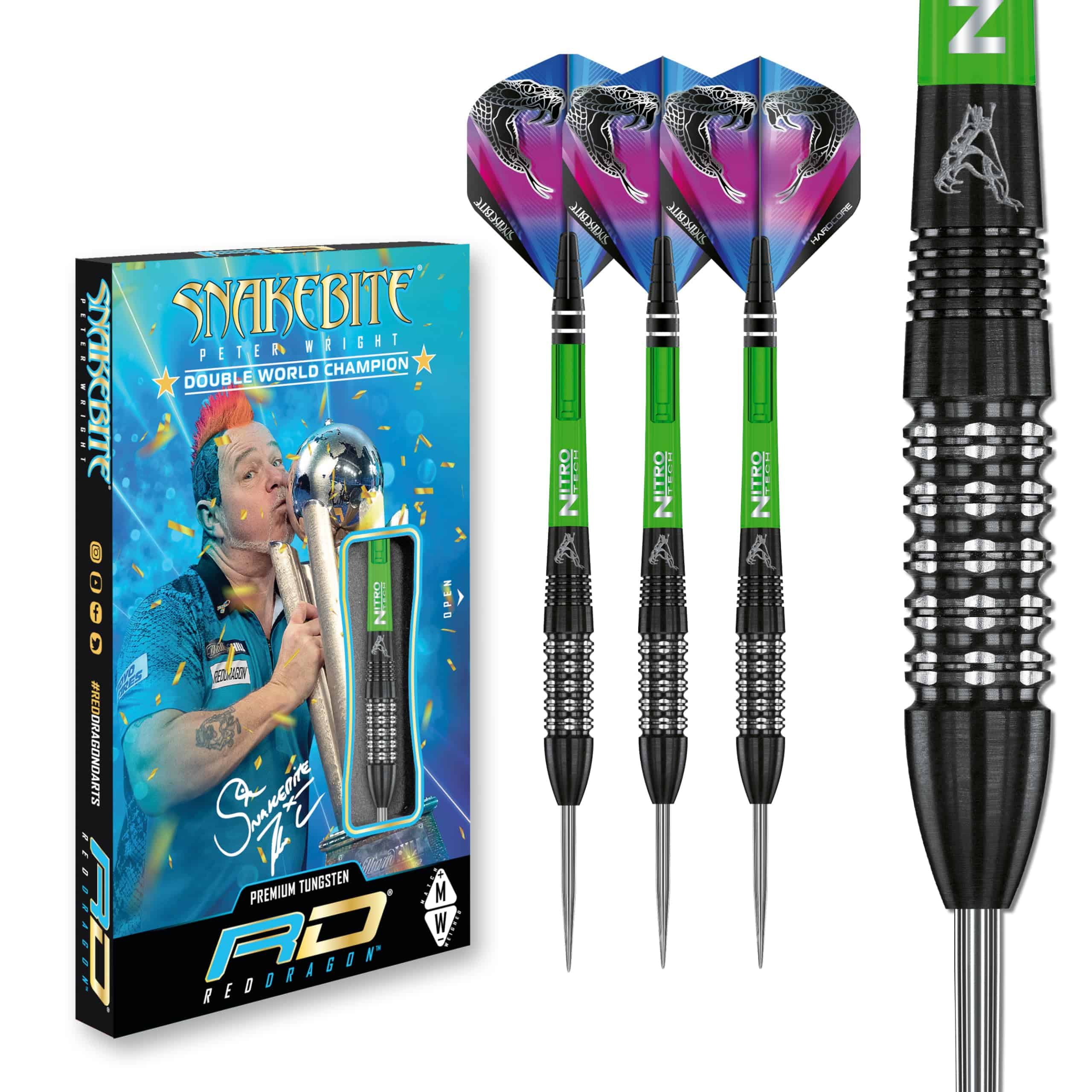 RED DRAGON Peter Wright Snakebite Black Strike: Juego de