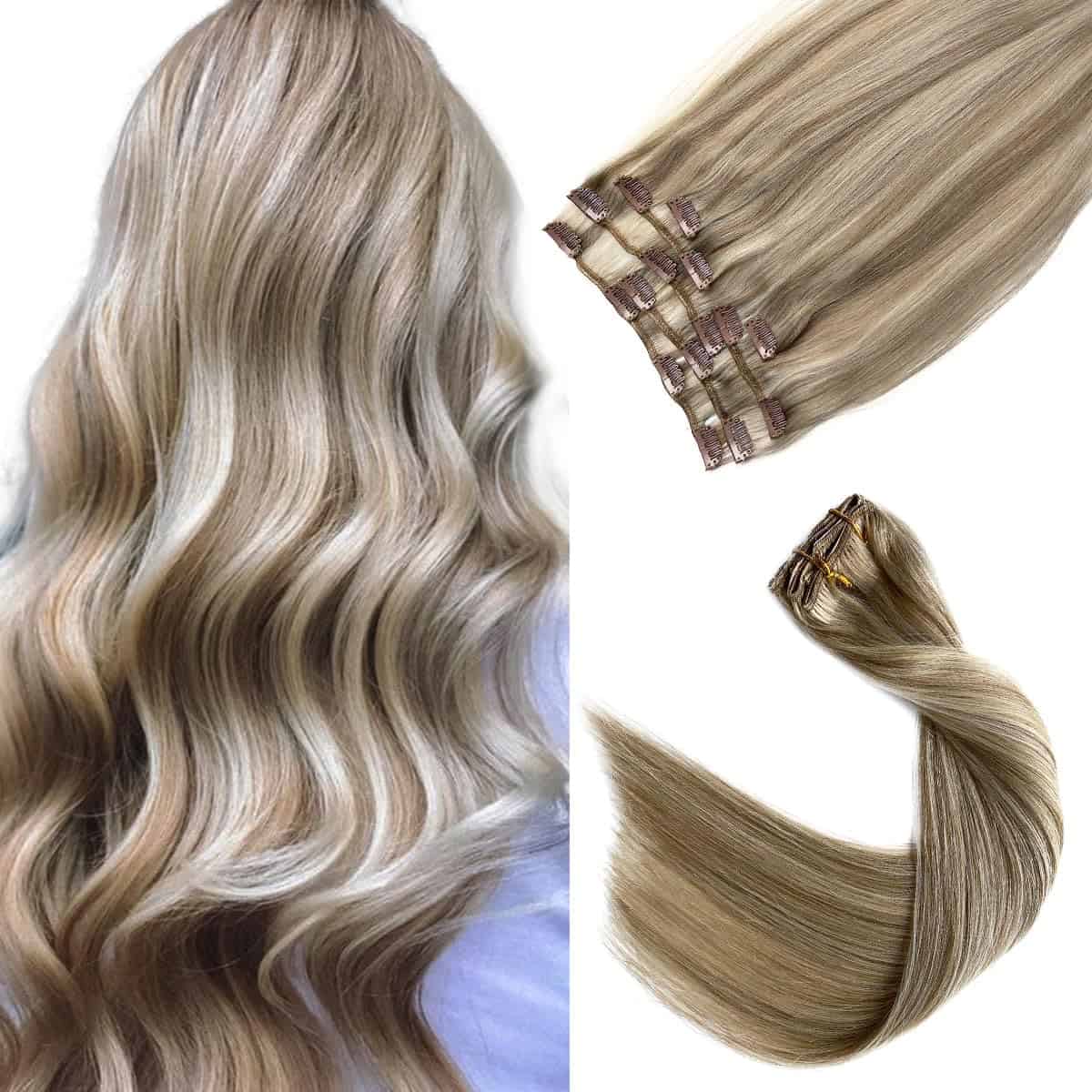 Extensiones de Cabello Clip en Cabello Humano Real, Rubio