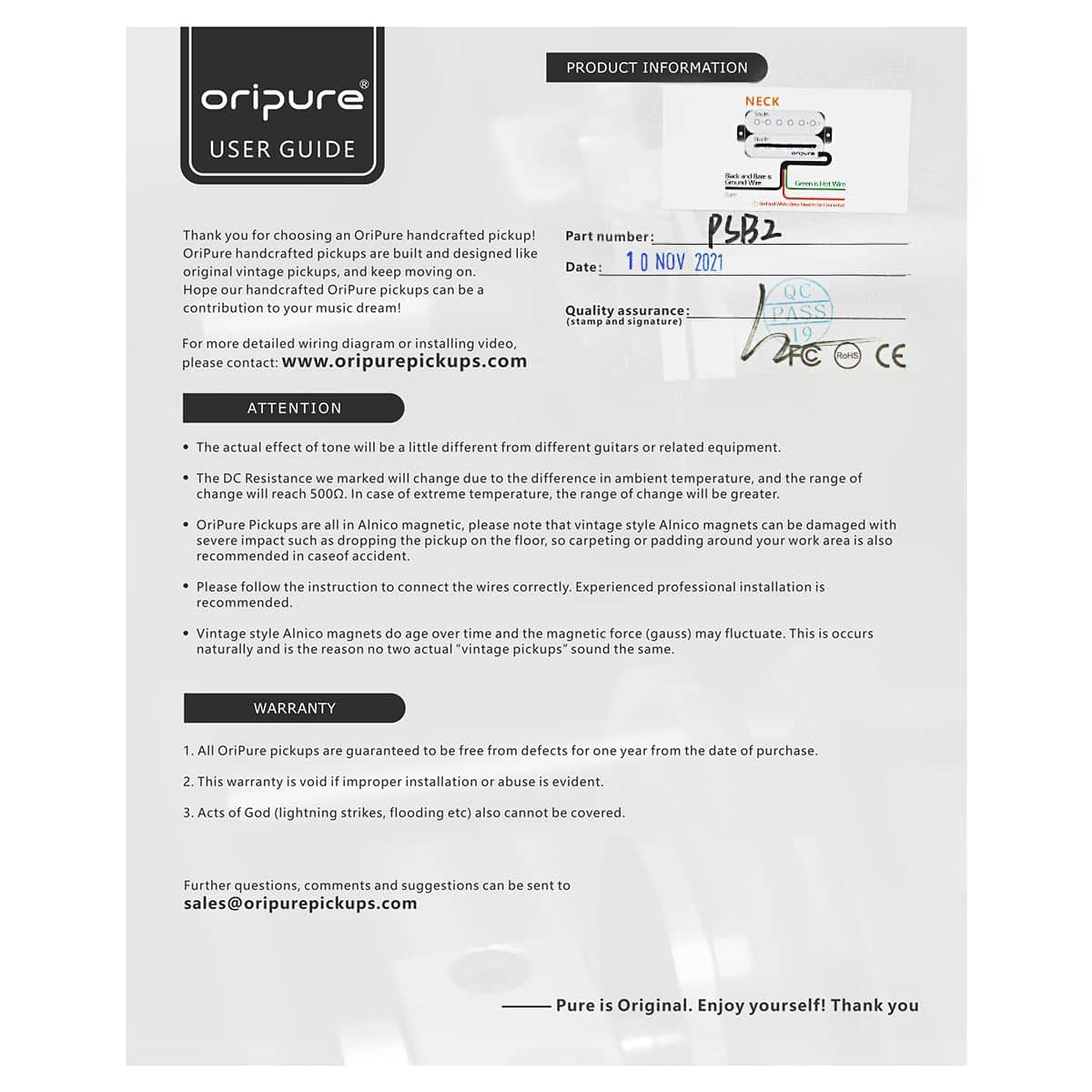 Pastillas Humbucker de Puente Oripure Alnico 5 para - Imagen 7