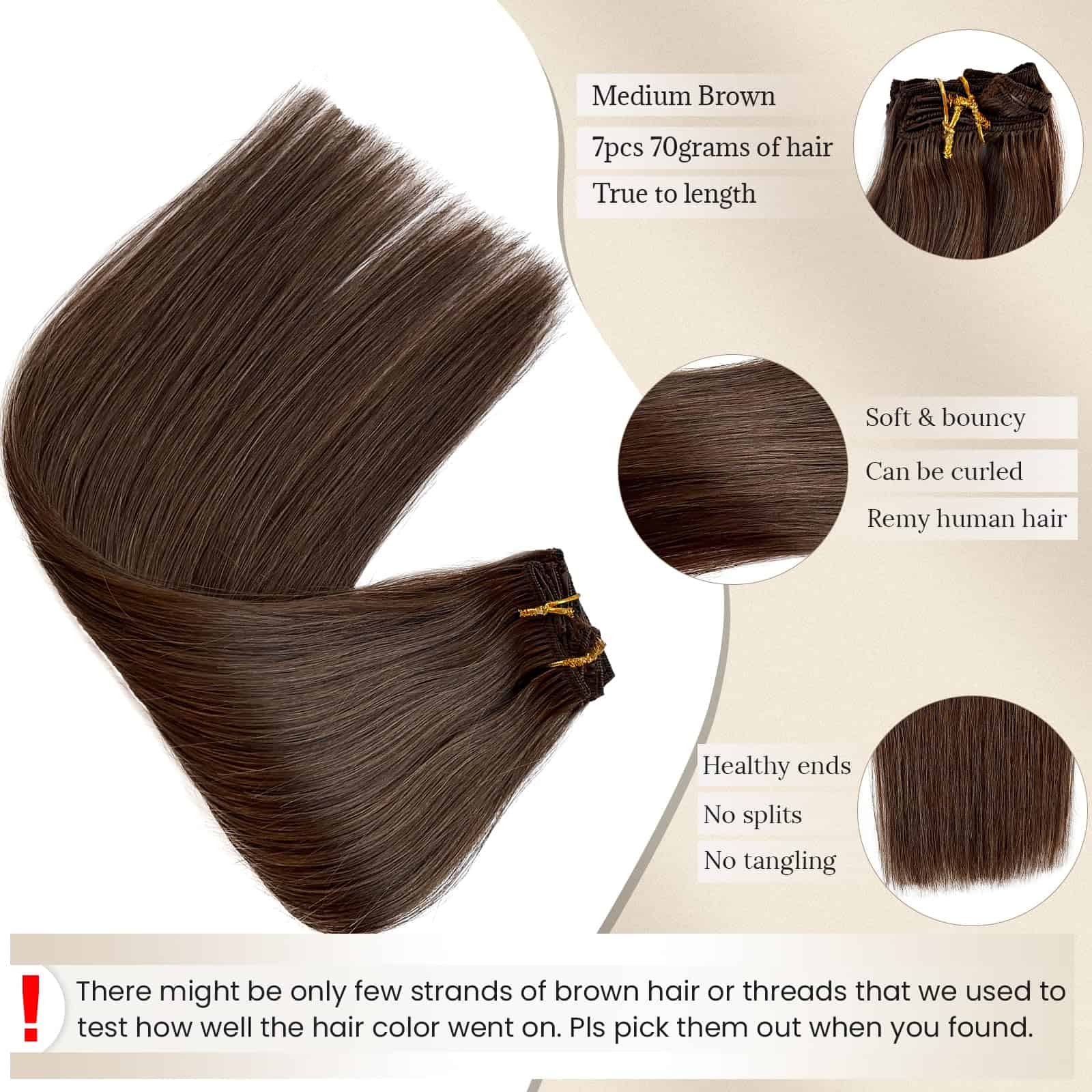 Extensiones de Cabello de Pelo Humano Clip ins #4 Marrón - Imagen 4