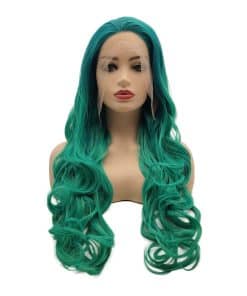 Peluca Sintética Lace Front Onda Larga Verde Raíz Verde