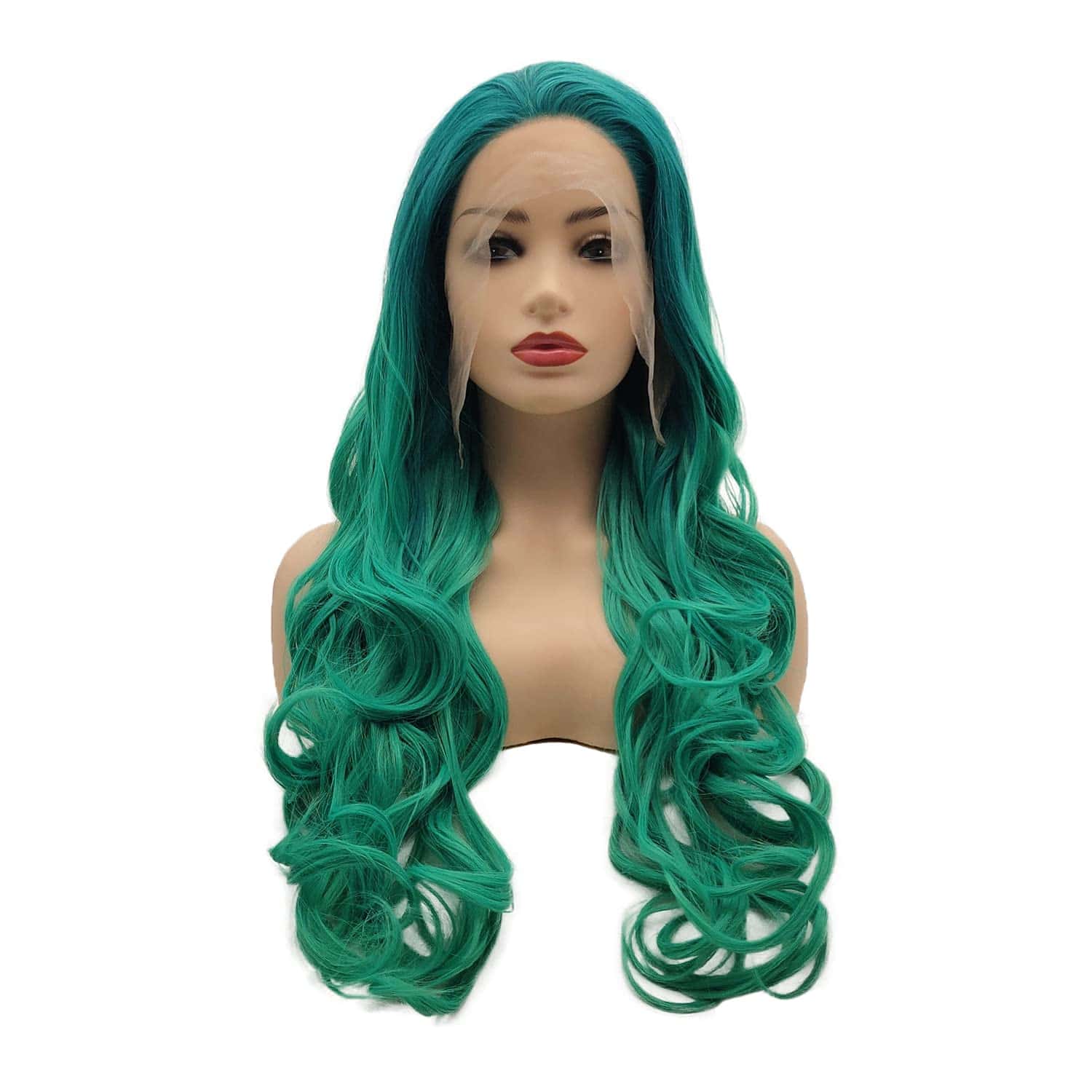 Peluca Sintética Lace Front Onda Larga Verde Raíz Verde