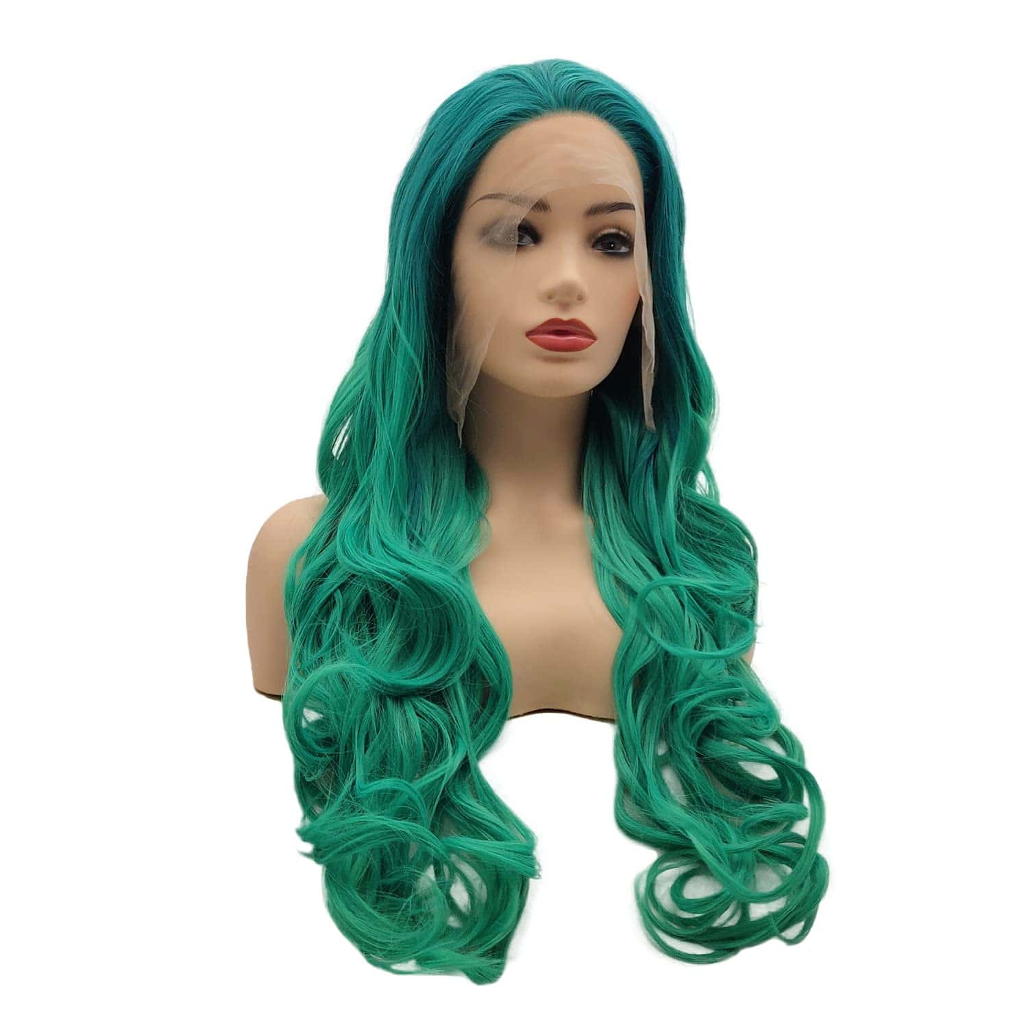 Peluca Sintética Lace Front Onda Larga Verde Raíz Verde - Imagen 3