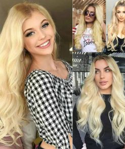 Pelucas de Encaje Frontal Sintético Rubio con Raíces Marrón