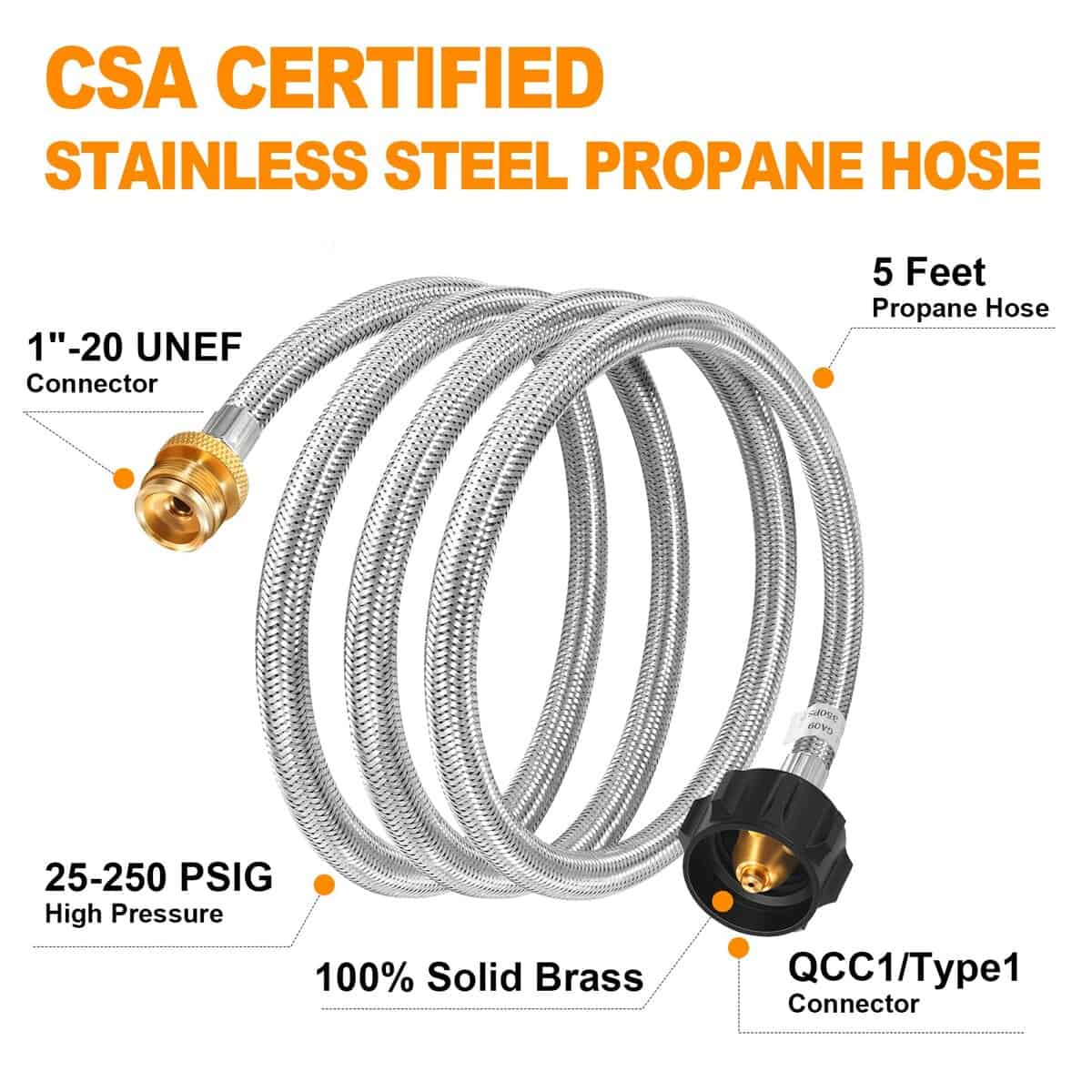 Manguera de Propano de 5FT, Adaptador de Propano de 1lb a - Imagen 3