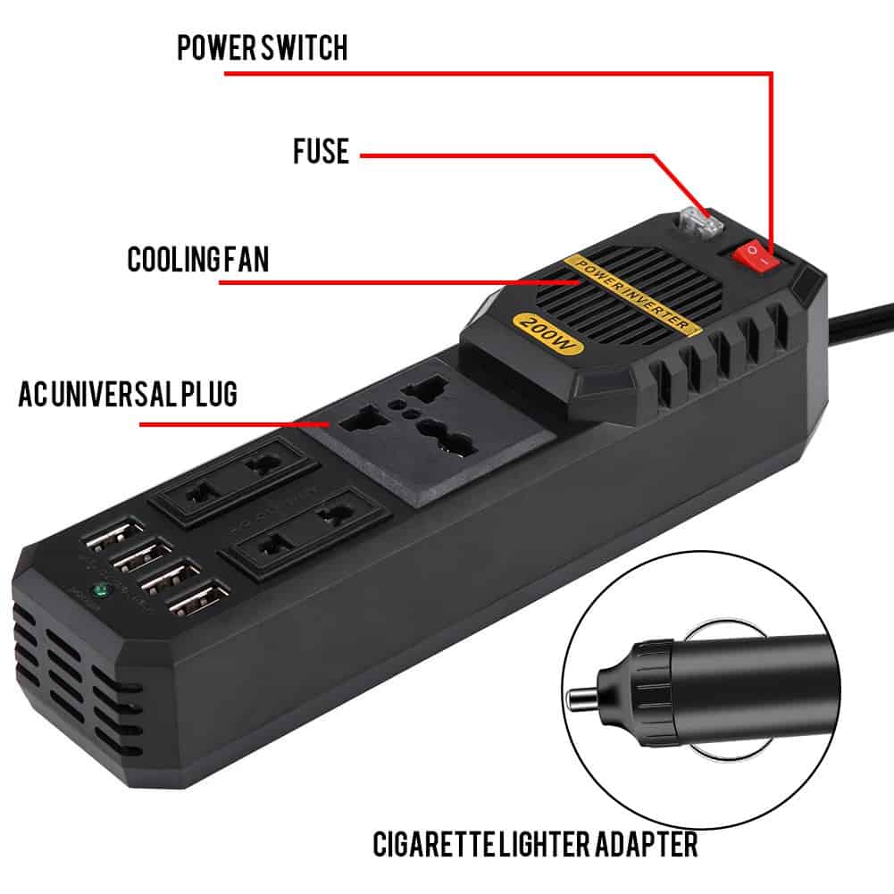 Inversor de Corriente para Coche de 200W, DC 12V a AC 220V - Imagen 8