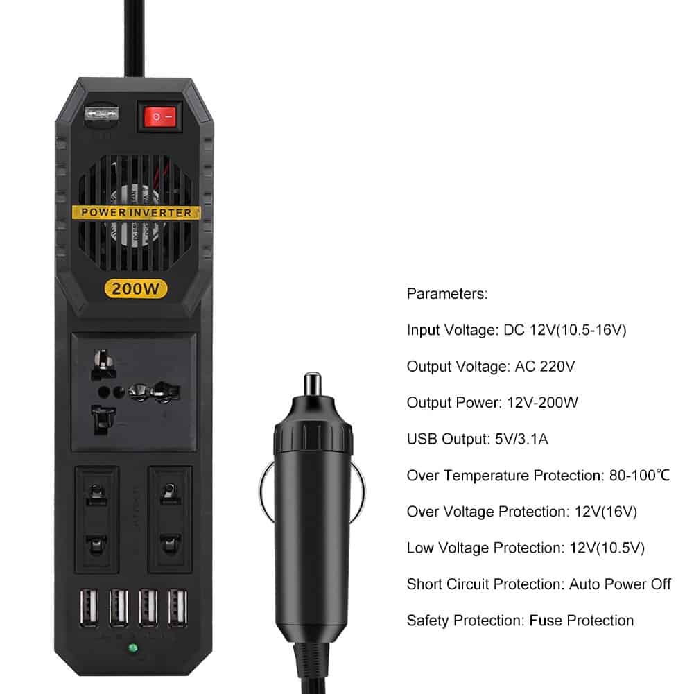 Inversor de Corriente para Coche de 200W, DC 12V a AC 220V - Imagen 5