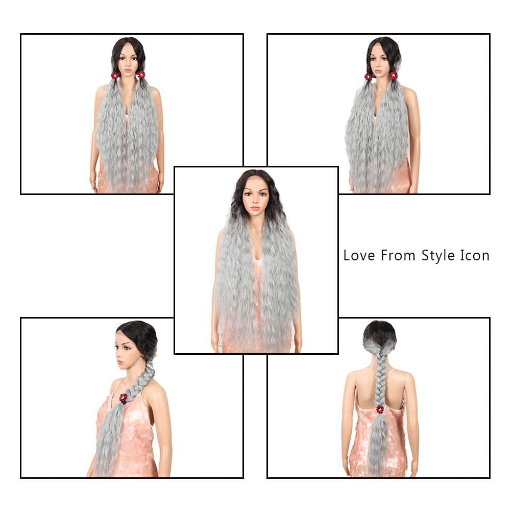 Pelucas de Encaje Largo Ondulado Sintético con Bebé Pelo - Imagen 6