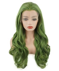 Pelucas sintéticas verdes mezcladas de pelo ondulado largo