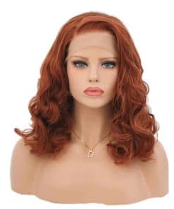 Pelucas de Cabello Rojo Auburn Cortas Onduladas de Encaje