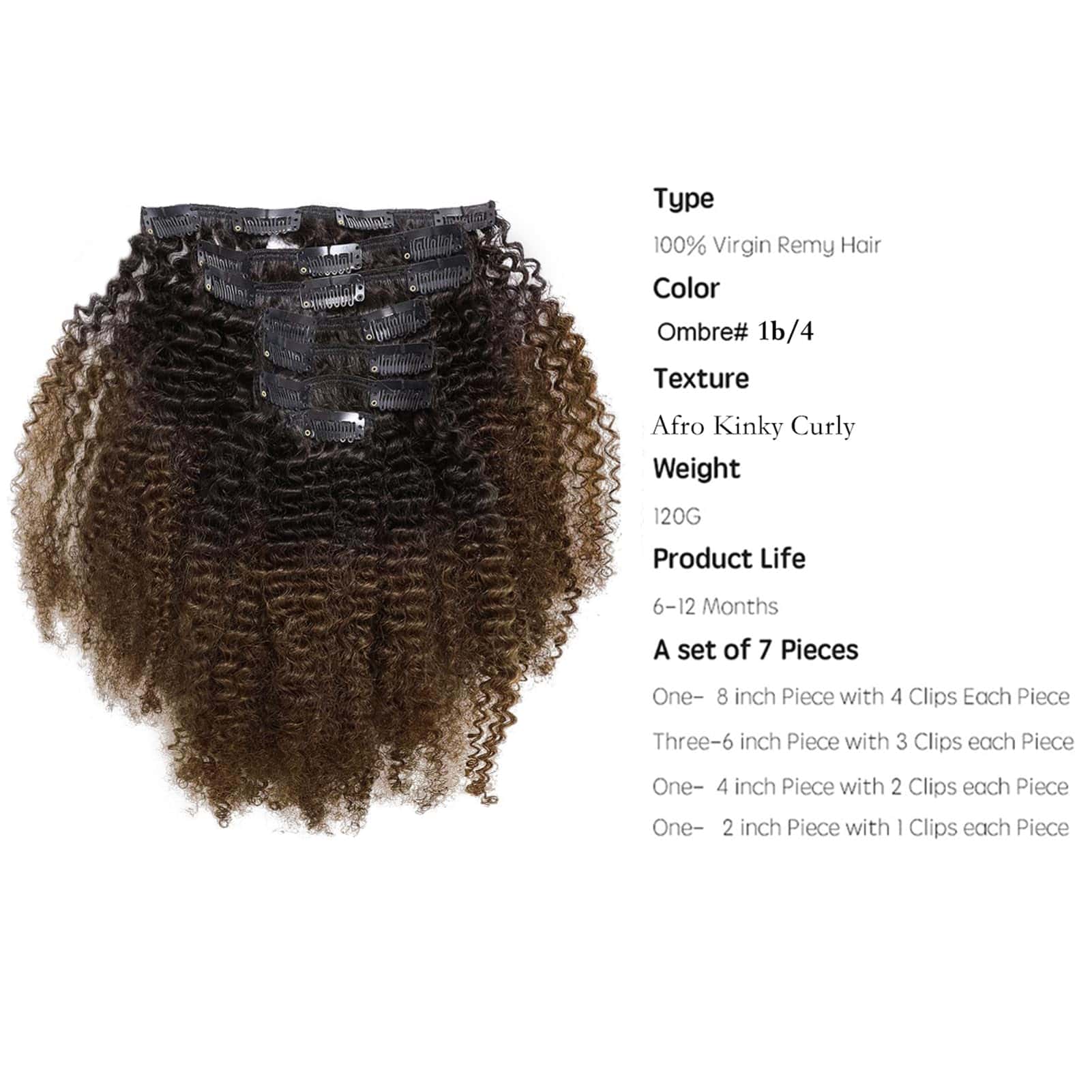 Extensiones de Cabello Afro Kinky Clip Ins de Pelo Humano - Imagen 4