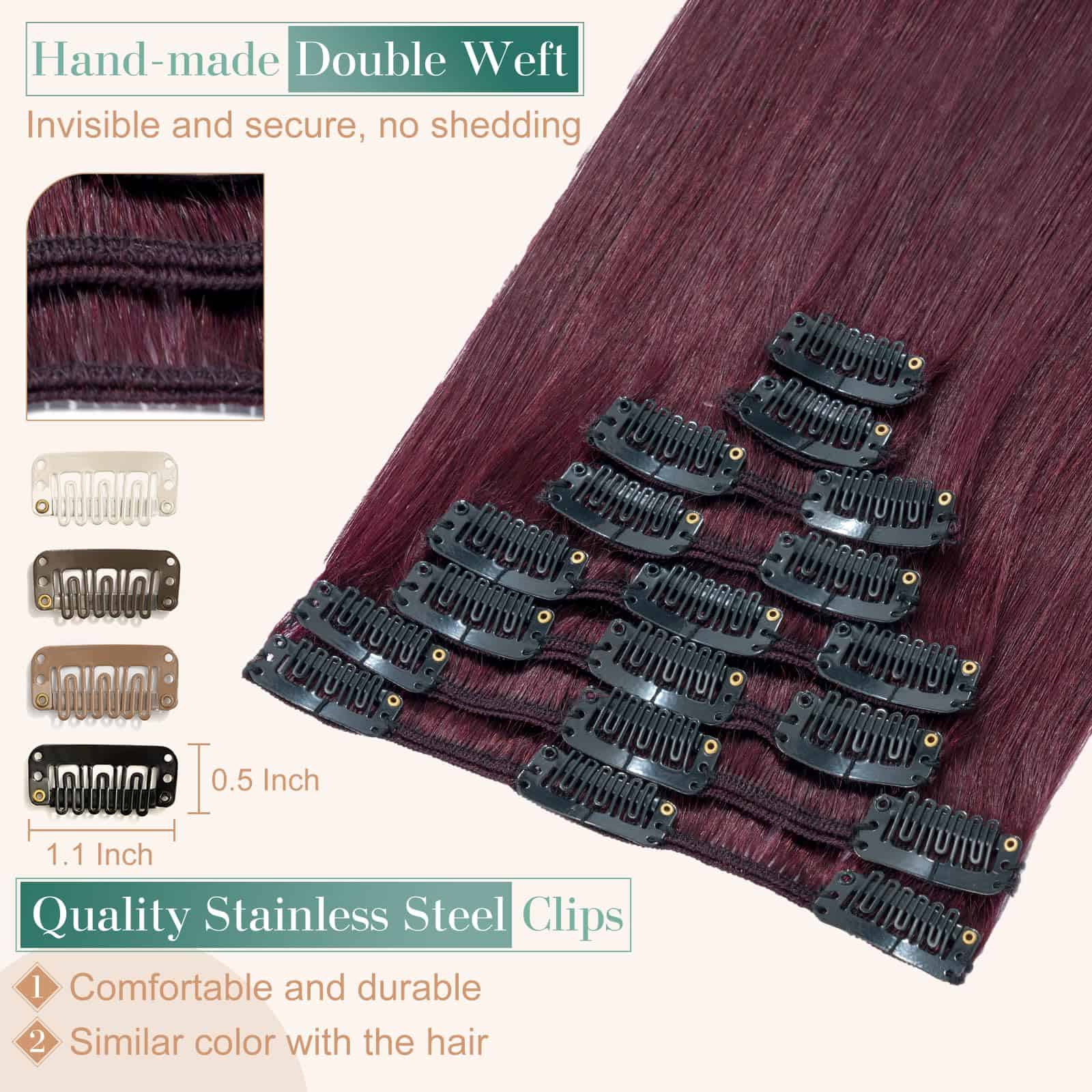 Extensiones de Cabello Clip en Cabello Humano Real 8pcs 14 - Imagen 5