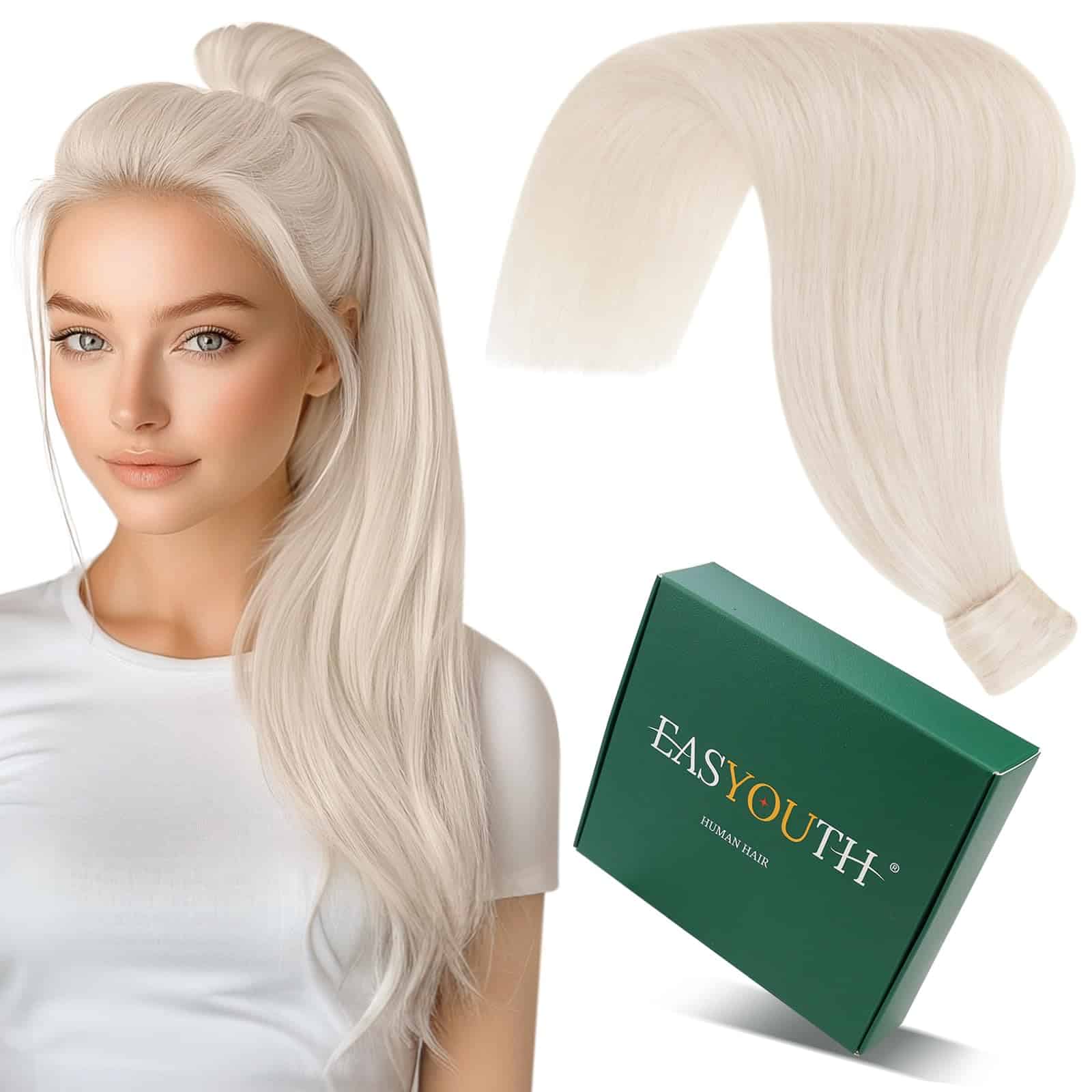 Easyouth Extensión de Cola de Caballo Cabello Humano Rubio