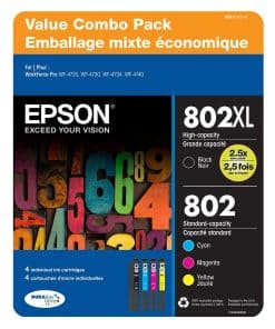 Paquete de Valor de 4 Piezas de Tinta Epson 802 XLNegro 802