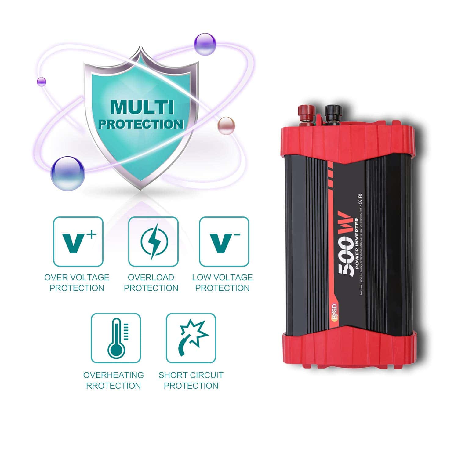 Inversor de Corriente BYGD 500W, Adaptador de Cargador de - Imagen 6