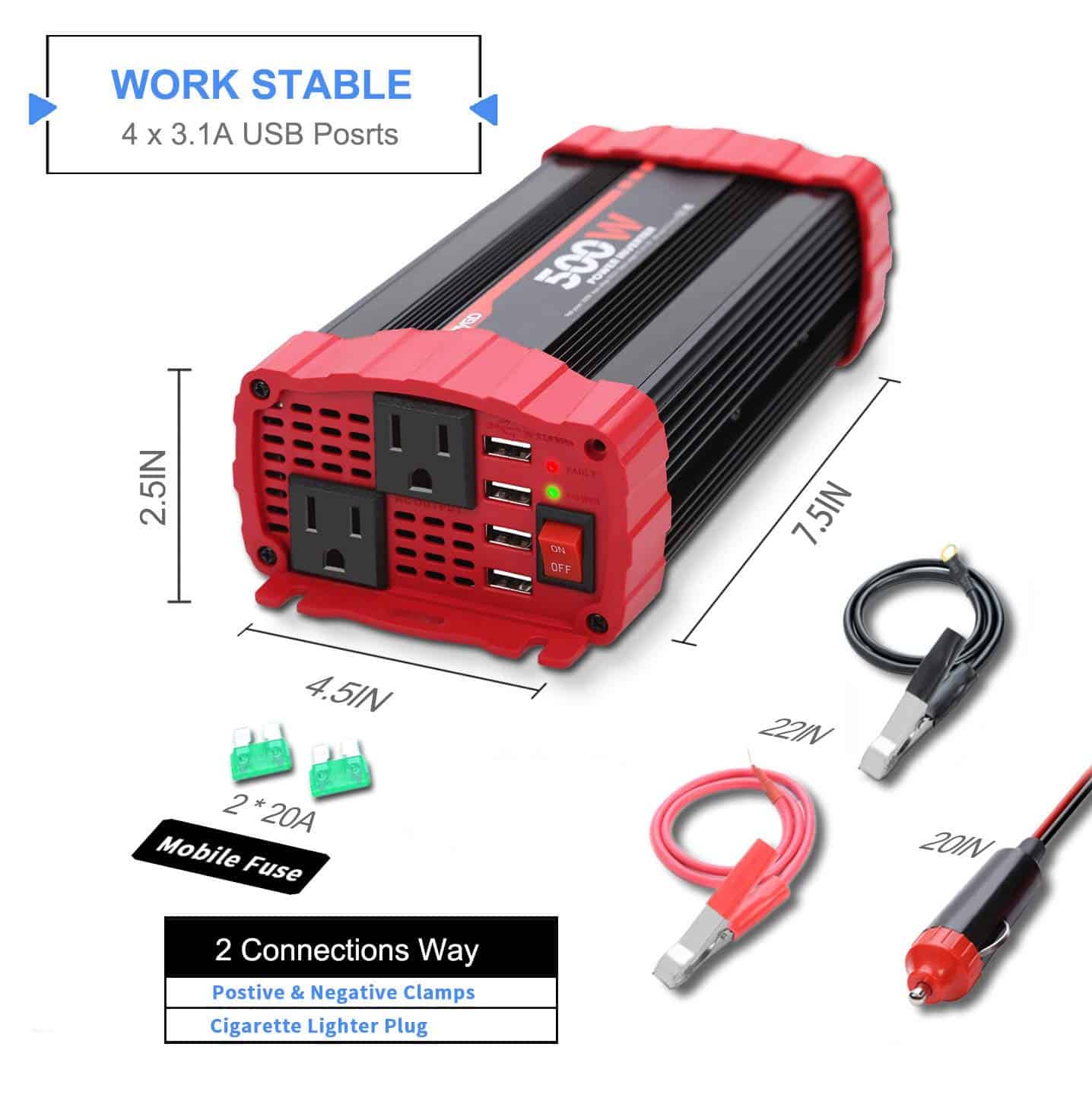 Inversor de Corriente BYGD 500W, Adaptador de Cargador de - Imagen 4