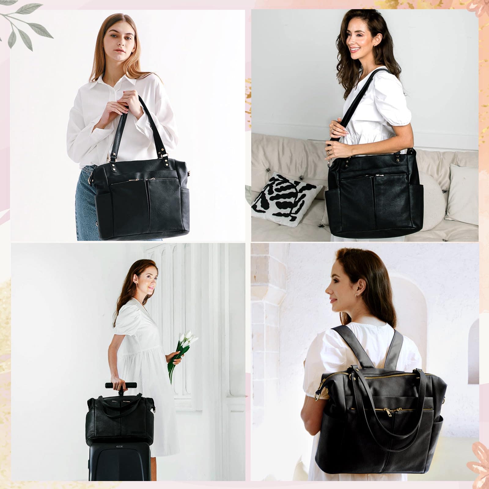 MOMINSIDE Bolso de Pañales Tote, Bolso de Pañales de Cuero - Imagen 3