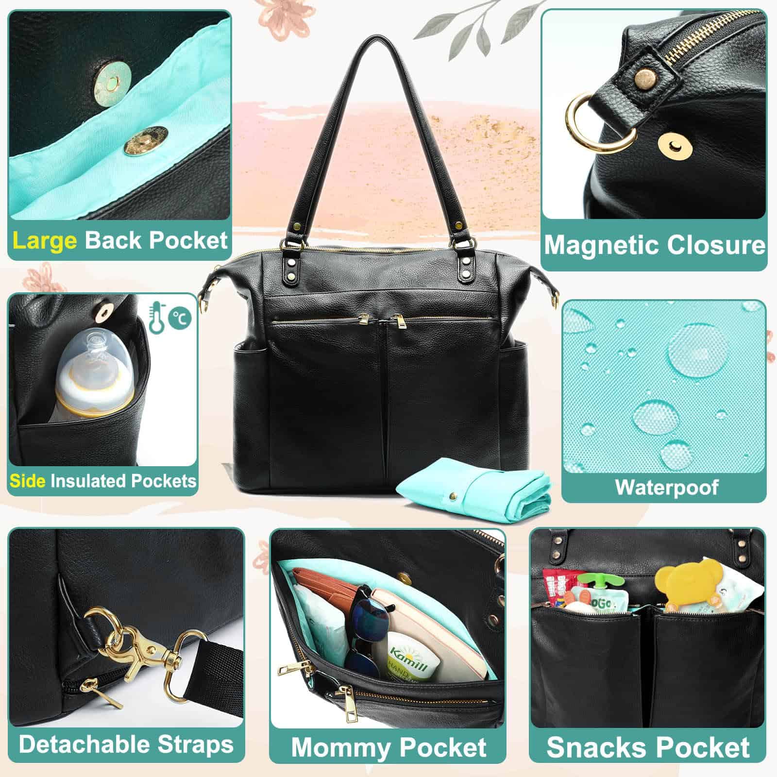 MOMINSIDE Bolso de Pañales Tote, Bolso de Pañales de Cuero - Imagen 5