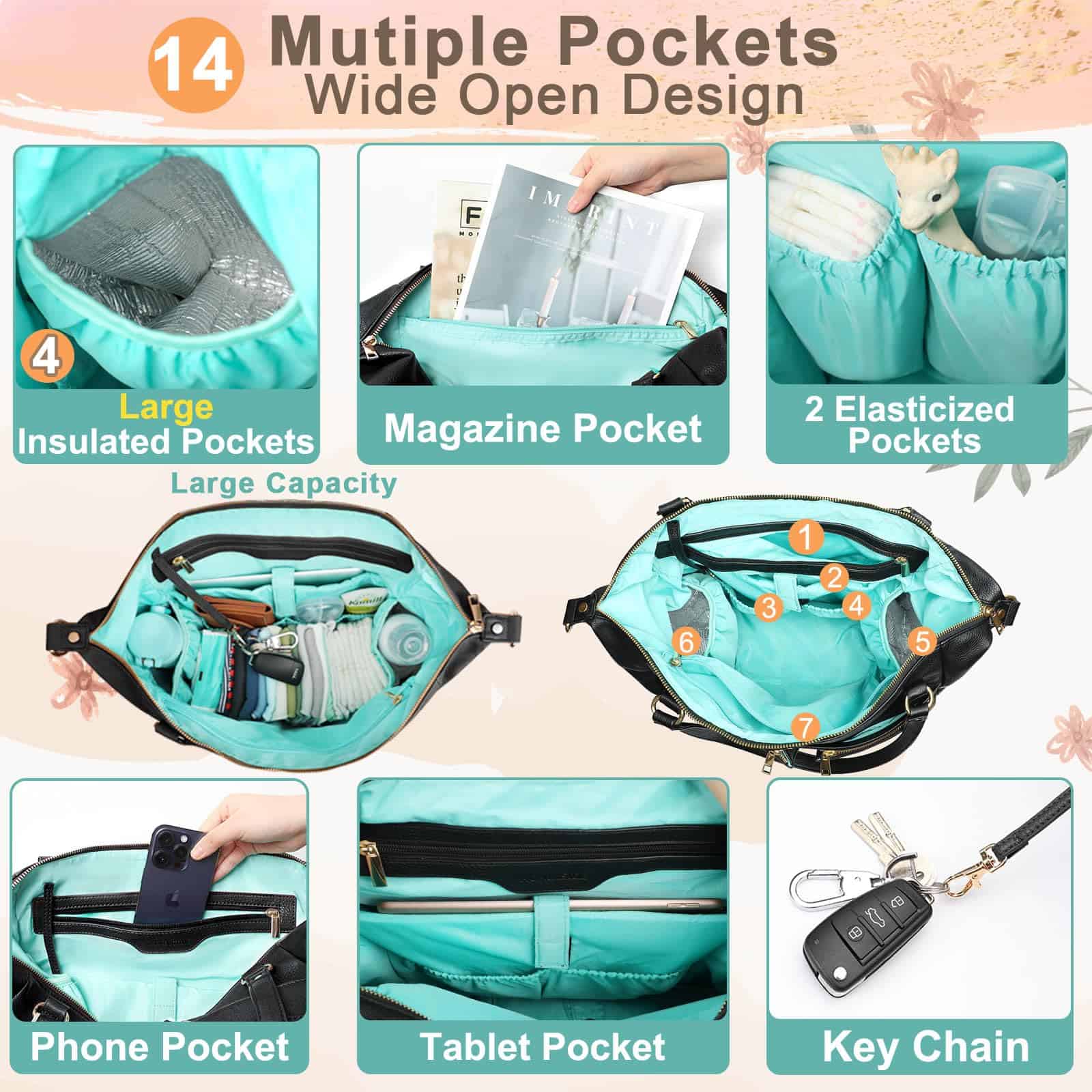 MOMINSIDE Bolso de Pañales Tote, Bolso de Pañales de Cuero - Imagen 4