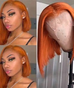 Pelucas Bob de Jengibre de Cabello Humano Sin Pegamento