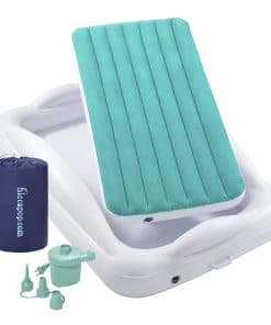 Cama de viaje inflable para niños con protectores de