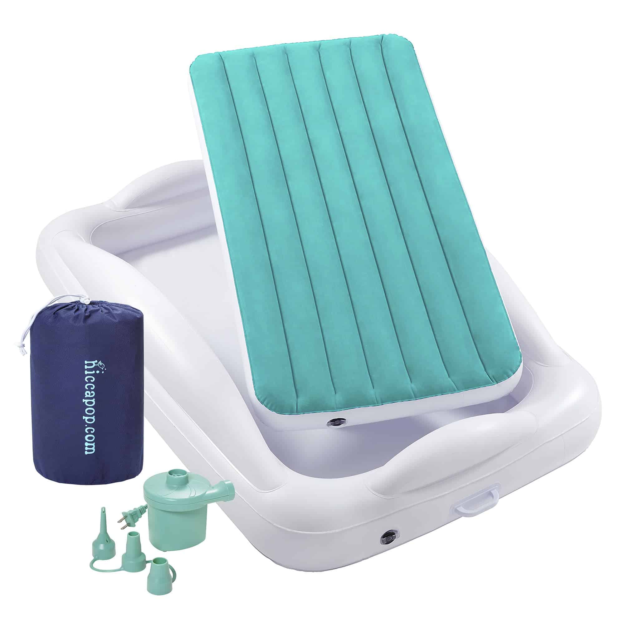 Cama de viaje inflable para niños con protectores de