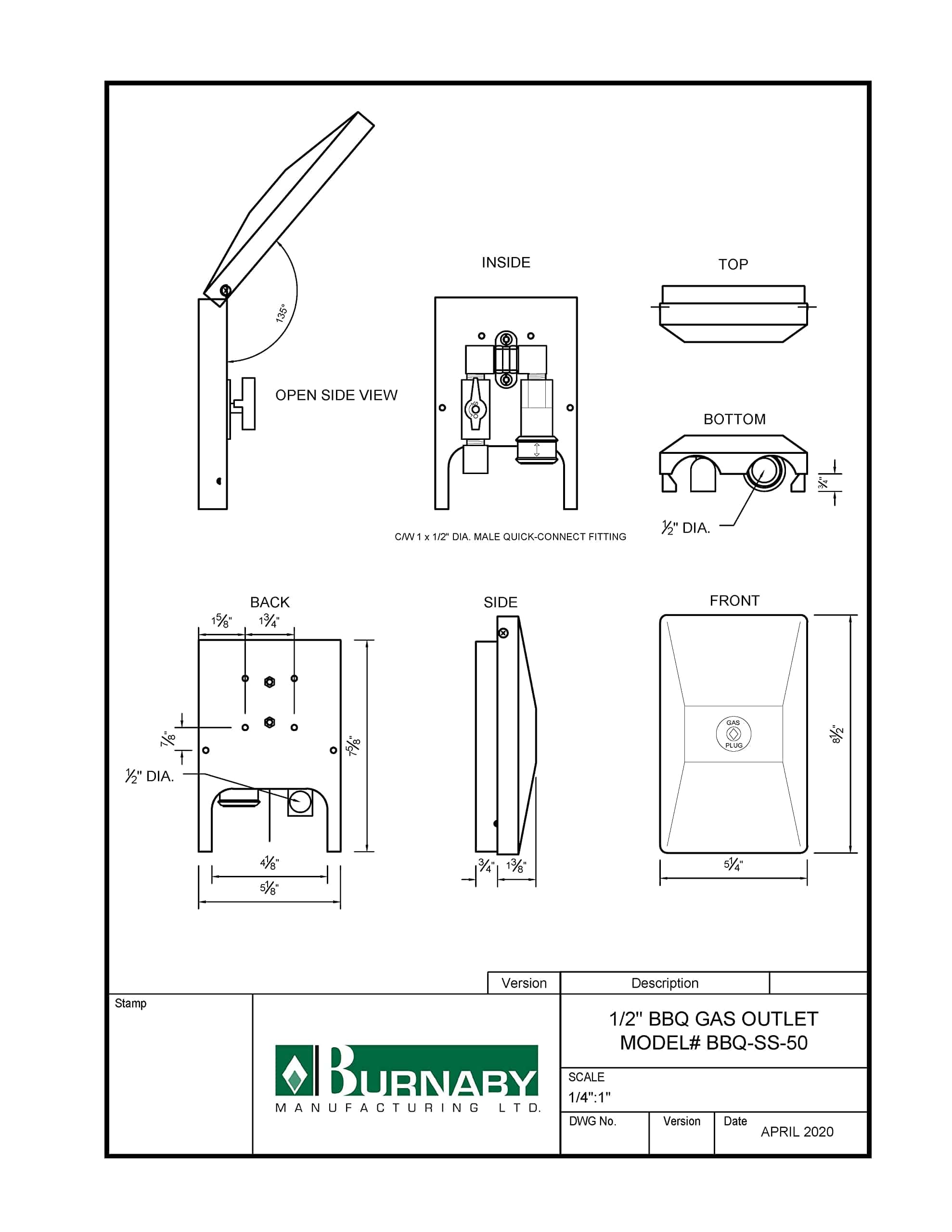 Salida de Gas Barbacoa Burnaby Manufacturing Ltd, 1/2" - Imagen 5
