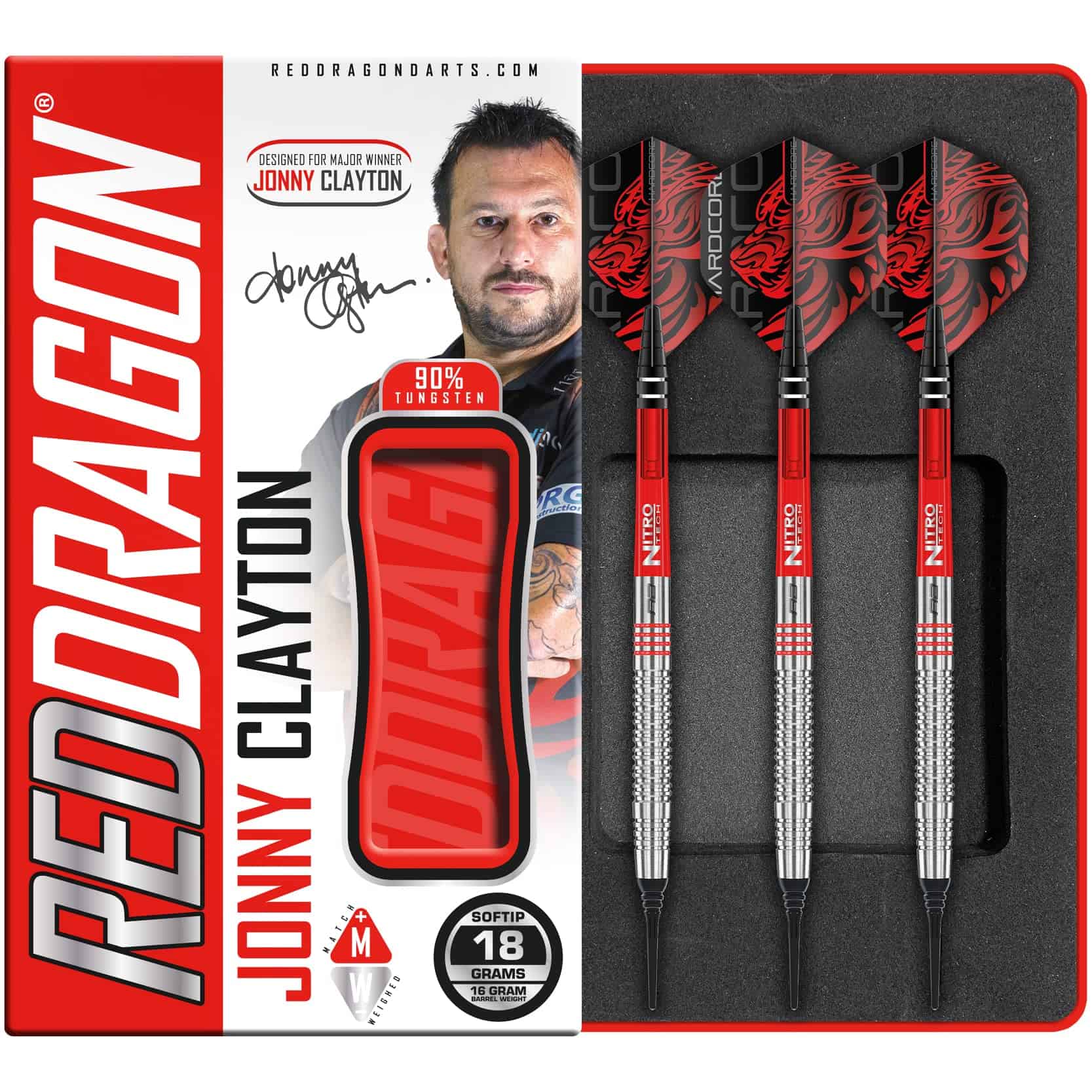 RED DRAGON Jonny Clayton 18g Barrel, 20g Full Weight Softip - Imagen 5